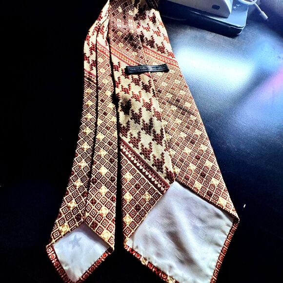 Vintage Sears "The Men’s Store" Tie 57” Geometric Diamond Houndstooth 60s 70s - Picture 2 of 7